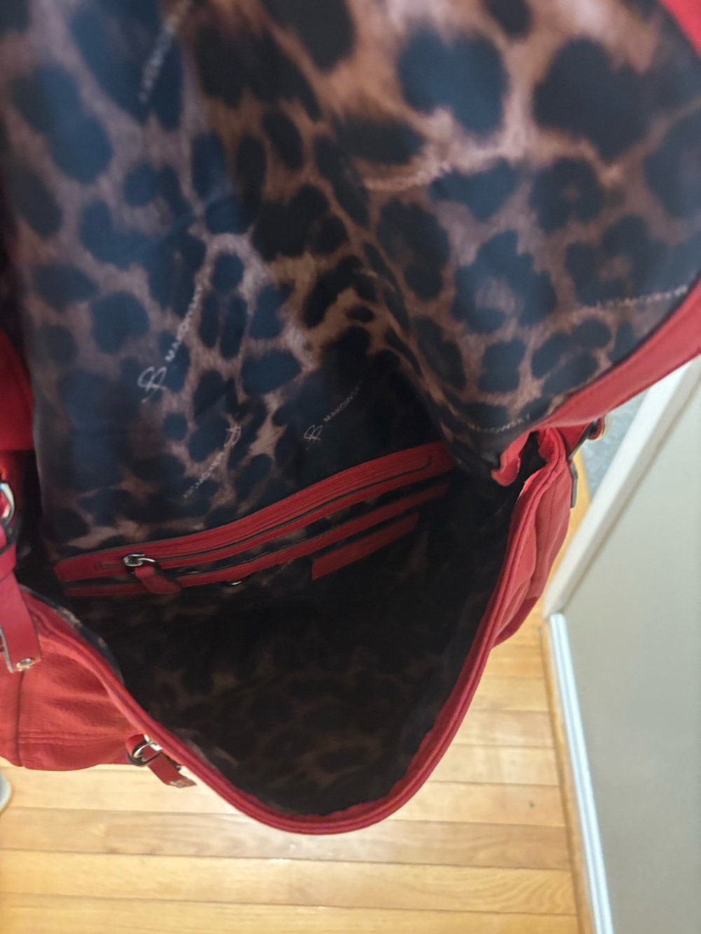 b. makowsky Red Leather Shoulder Bag with Flap and Stud Accents - Picture 7 of 8